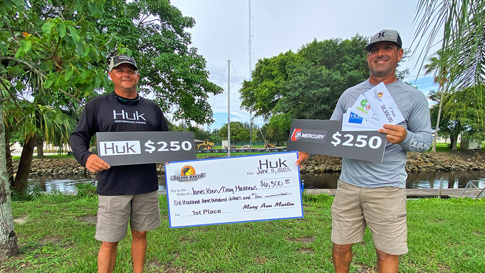 CLEWSITON -- James Klein and Craig Mathews won the June 11 Roland Martin Marine Center Series qualifier with five fish totally 37 pounds, 4 ounces. [Photo courtesy Roland Martin Marine Center]